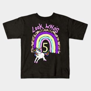 Birthday 5 Year Old Rainbow & Unicorn Kids T-Shirt